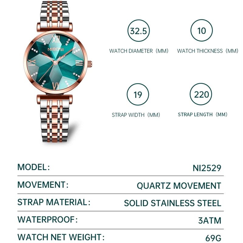 NIBOSI Fashion Rhombus Mirror  - Luxury Watch Top 10 评论和价格